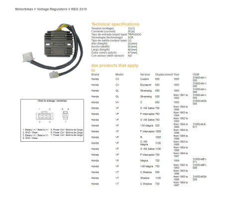 DZE REGULATOR NAPIĘCIA HONDA CX/VF/VT 81-87 (ESR650)