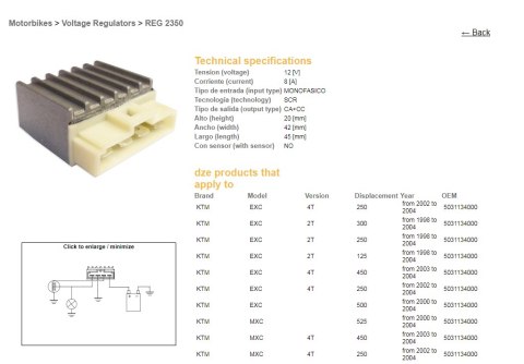DZE REGULATOR NAPIĘCIA KTM EXC '98-04 (2T+4T) (5031134000) (12V/8A) (ESR085)