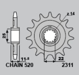 GROSSKOPF ZĘBATKA PRZEDNIA 2311 13 SHERCO 250 SE/SE-R '14-'16, 250SE-F '13-'14, 300 SE/SE-R '13-'17, 450 SE F-R '15-21, 500 SE F