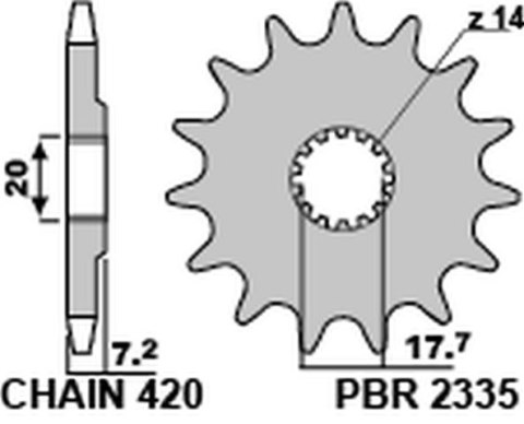 PBR ZĘBATKA PRZEDNIA 2335 14 18NC YAMAHA YZ 65 18-20 (ŁAŃC. 420) (JTF1558.14)