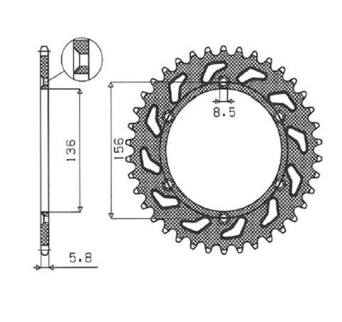 SUNSTAR ZĘBATKA TYLNA ALUMINIOWA (ERGAL) 702 50 HUSQVARNA SM 610 (08-09), SUZUKI DR350 (90-03), RGV 250 (91-96) (ŁAŃC. 520) (702