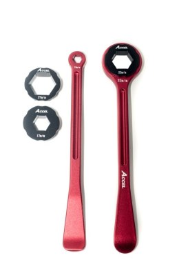 ACCEL KOMPLET ŁYŻEK DO OPON (23+24CM) ALU7075 KUTE Z KLUCZAMI 10,13,17,22,27,32 MM KOLOR CZERWONY (ŁYŻKA DO OPON)