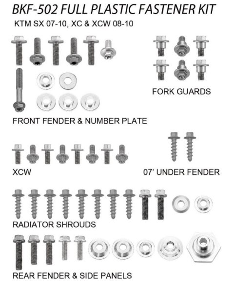 ACCEL KOMPLET ŚRUB DO PLASTIKÓW KTM SX 125/250 '07-10 (BKF-502)