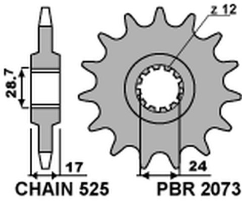 PBR ZĘBATKA PRZEDNIA 2073 15 HONDA CB 600 HORNET '97-'06, CBR 600F '97-'98, CBF 600 '04-'07 (JTF1371.15) (ŁAŃC. 525) (207315JT)