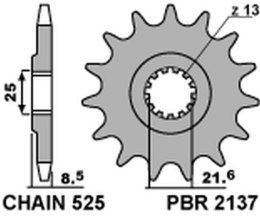 PBR ZĘBATKA PRZEDNIA 2137 17 KAWASAKI ZX10R '04-'18 (JTF1537.17) (ŁAŃC. 525) (153717JT)