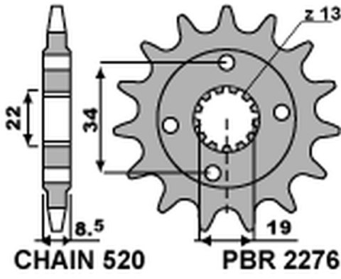 PBR ZĘBATKA PRZEDNIA 2276 14 KTM 390 DUKE '13-'18, 390 RC '14-'18 (JTF1908.14) (ŁAŃC. 520) (227614JT)