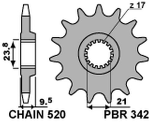 PBR ZĘBATKA PRZEDNIA 342 13 HONDA CR 250 '88-'07, CRF 450R/X '02-'15 CRF 250R '22-'23 (JTF284.13) (ŁAŃC. 520) (34213JT)