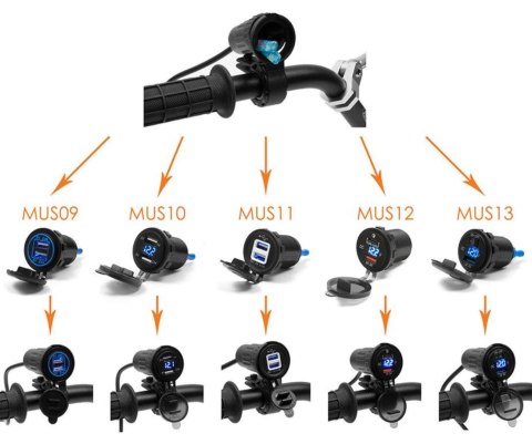 BIKETEC ADAPTER DO GNIAZD USB I ZAPALNICZKI MONTOWANE NA KIEROWNICE - KOMPLET