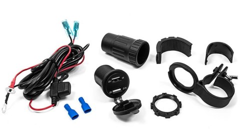 BIKETEC MOTOCYKLOWE PODWÓJNE GNIAZDO Z PODŚWIETLENIEM I WOLTOMIERZEM MONTAŻ W OWIEWKE LUB NA KIEROWNICE