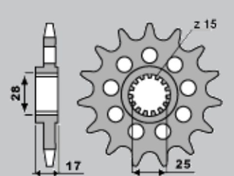SUNSTAR ZĘBATKA PRZEDNIA 2249 15 DUCATI PANIGALE 1199/1299 '12-'16 (JTF749.15) (ŁAŃC.525) (224915)