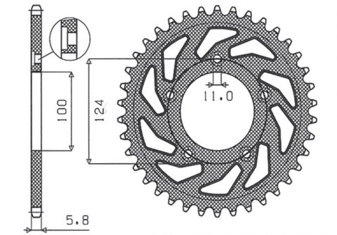 SUNSTAR ZĘBATKA TYLNA 4444 45 DUCATI MONSTER / ABS 821 '15- 20, PANIGALE 899 898 '14-15, SCRAMBLER ABS 800 '15-16 (JTR746.45) (Ł