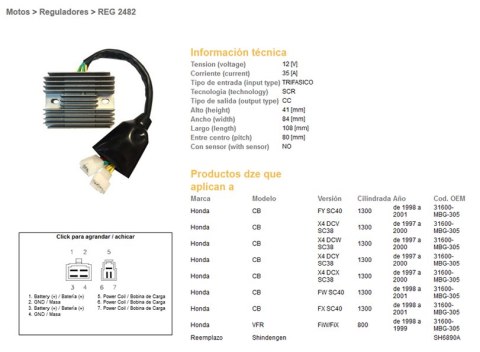 DZE REGULATOR NAPIĘCIA HONDA CB1300 97-01 (SC38, SC40), VFR800 98-99 (31600-MBG-305) (SH6890A)