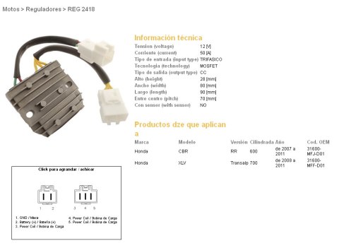 DZE REGULATOR NAPIĘCIA HONDA CBR600RR '07-'12, XL700V TRANSALP '08-'11, MOSFET (50A) (31600-MFJ-D01)