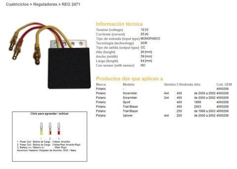 DZE REGULATOR NAPIĘCIA POLARIS SCRAMBLER 400 00-02, TRAIL BLAZER 250/400 (4060208) (ESR958)