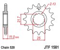 JT ZĘBATKA PRZEDNIA 566M 15 YAMAHA YZF R6 '99-20', YZF R7 '99-01', YZF 750 R '99-01', FZ6 '04-09' (566M15JT) (ŁAŃC. 520) KONWERS