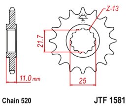 JT ZĘBATKA PRZEDNIA 566M 16 YAMAHA YZF R6 '99-20', FZ6 '04-09' (566M16JT) (ŁAŃC. 520) KONWERSJA