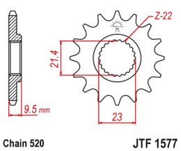 JT ZĘBATKA PRZEDNIA YAMAHA XT 600 '99-03' TT 600 '04, (GRUBOŚĆ 9.5MM) (ŁAŃC. 520)