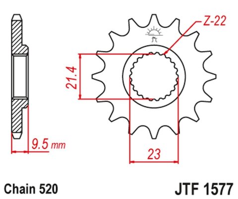 JT ZĘBATKA PRZEDNIA YAMAHA XT 600 '99-03' TT 600 '04, (GRUBOŚĆ 9.5MM) (ŁAŃC. 520)