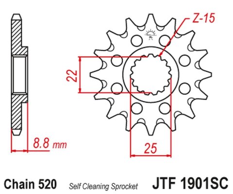 JT ZĘBATKA PRZEDNIA 1248 16 KTM SX/EXC '91-'21 SAMOOCZYSZCZAJĄCA (124816JT) (ŁAŃC. 520)