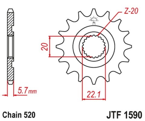 JT ZĘBATKA PRZEDNIA 2103 14 YAMAHA YZF 250 '01-'17, WR 250F '01-'17 (210314JT) (ŁAŃC. 520)