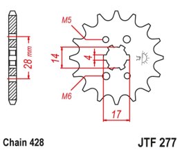 JT ZĘBATKA PRZEDNIA 2118 14 HONDA TRX 90 '93-19', CRF 125 '14-21', DERBI SENDA/MULHACEN/TERRA '07-14' (211814JT) (ŁAŃC. 428)