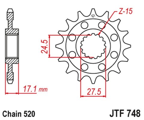 JT ZĘBATKA PRZEDNIA 2250 14 DUCATI 899 PANIGALE '14-'15, 959 PANIGALE '16-'19, (1199 PANIGALE '12-'17 KONWERSJA NA ŁAŃC. 520) (2