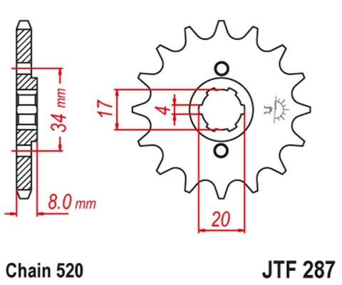JT ZĘBATKA PRZEDNIA 267 14 HONDA CRF 230L '08-'10, XL 250R '84-'97 (26714JT) (ŁAŃC. 520)
