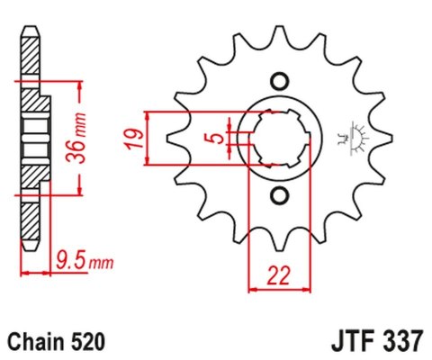 JT ZĘBATKA PRZEDNIA 337 12 HONDA TRX 250/300, CR 250 '82-'85, CR500 '84-'85 (33712JT) (ŁAŃC. 520)