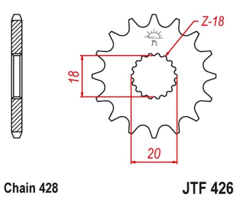 JT ZĘBATKA PRZEDNIA 426 11 SUZUKI GN 125 '92-'00, GS 125 '79-'00 (42611JT) (ŁAŃC. 428) NA ZAMÓWIENIE