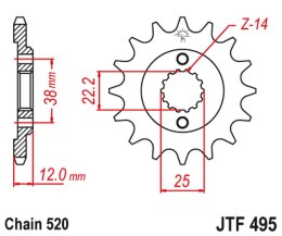 JT ZĘBATKA PRZEDNIA 495 15 DUCATI PASO SPORT 750 '86-90' (49515JT) (ŁAŃC. 520)