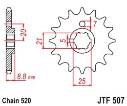 JT ZĘBATKA PRZEDNIA 507 13 KAWASAKI KX 250 '79-86' KX 500 '83-86' KLT200/250 '80-85' HUSQVARNA CR/WR 250/360 '90-98' (50713JT) (