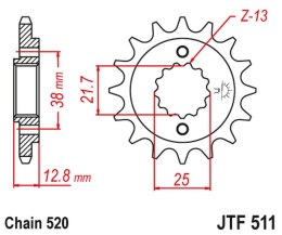 JT ZĘBATKA PRZEDNIA 511 14 KAWASAKI KLR 650 '90-'14 (51114JT) (ŁAŃC. 520)
