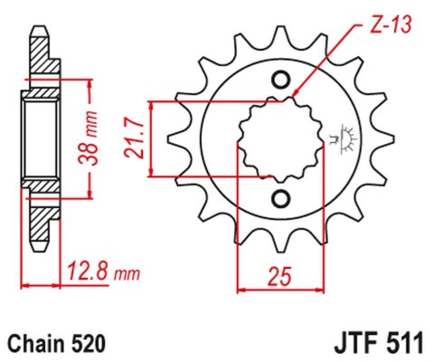 JT ZĘBATKA PRZEDNIA 511 14 KAWASAKI KLR 650 '90-'14 (51114JT) (ŁAŃC. 520)