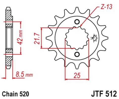 JT ZĘBATKA PRZEDNIA 525 14 KAWASAKI ZXR 400, KLE 500 '91-'96 (-1), GPZ 500S (-1) (52514JT) (ŁAŃC. 520)