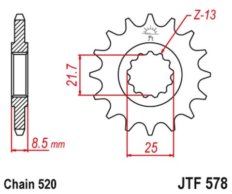 JT ZĘBATKA PRZEDNIA 585 17 KAWASAKI ZX-6R/RR '07-17, YAMAHA XTZ 750 '90-'98 (58517JT) (ŁAŃC. 520) (+1)