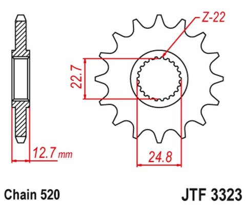 JT ZĘBATKA PRZEDNIA POLARIS 250/300/350/400/425 '89-99' (ŁAŃC. 520)