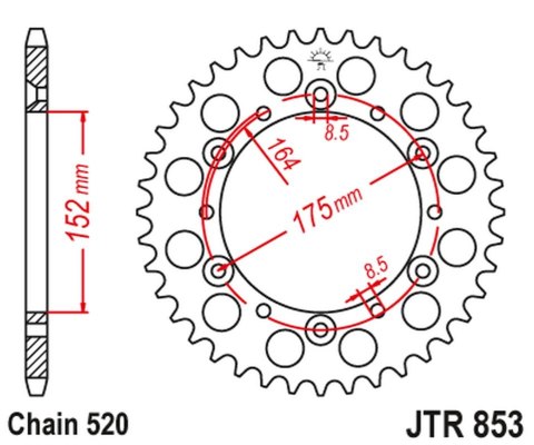 JT ZĘBATKA TYLNA 856 45 YAMAHA TT 250R '95-04, TT 600R '98-03, IT 175/200/465/490 '80-86, (85645JT) (ŁAŃC. 520)
