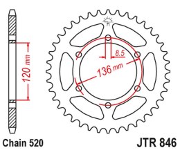 JT ZĘBATKA TYLNA 859 41 YAMAHA RZ 250 '86-92, SRX 400 (85941JT) (ŁAŃC. 520) NA ZAMÓWIENIE