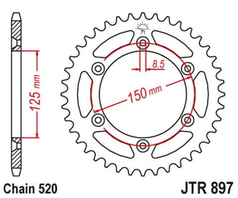 JT ZĘBATKA TYLNA 899 53 KTM EXC/SX/EXC-F 200/250/300/400/450/530 (89953JT) (ŁAŃC. 520)
