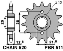 PBR ZĘBATKA PRZEDNIA 511 15 18NC KAWASAKI KLR 650 '90-'17 (JTF511.15) (ŁAŃC. 520) (STD.)