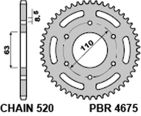 PBR ZĘBATKA TYLNA 4675 43 C45 KTM 125/200 DUKE '14-18, 390 DUKE/RC '13-18 (JTR890.43) (ŁAŃC. 520)
