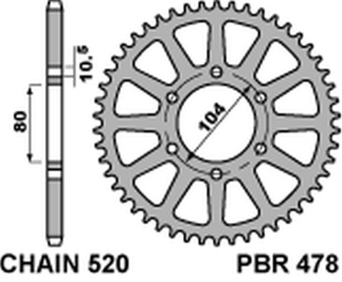 PBR ZĘBATKA TYLNA 478 47 C45 KAWASAKI Z 1000/SX '03-'20, ZX-10R/RR '04-'20, ZX-6R '98-'20, ER-6N '06-'17, VERSYS 650 '07-'20 (JT