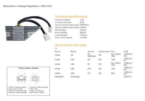 DZE REGULATOR NAPIĘCIA HONDA CBX750F '84-'86, CB700SC NIGHTHAWK '84-'86 (31600-MJ-671, 31600-MJ1-780)