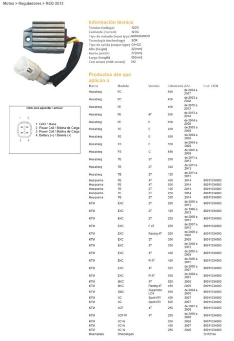 DZE REGULATOR NAPIĘCIA KTM EXC 125 98-13, EXC200/250/300 05-13, EXC250/400/450/525/530 05-11 (80011034000) (12V/12A) (801103400)