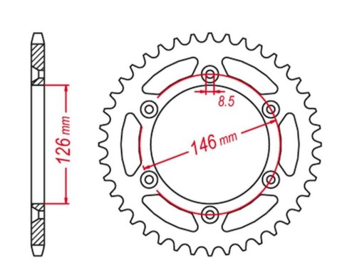 GROSSKOPF PROMOCJA ZĘBATKA TYLNA ALUMINIOWA KOLOR CZARNY 808 47 SUZUKI DRZ 400 '00-'20, RM 125/250, RMZ 250/450 (JTR808.47)