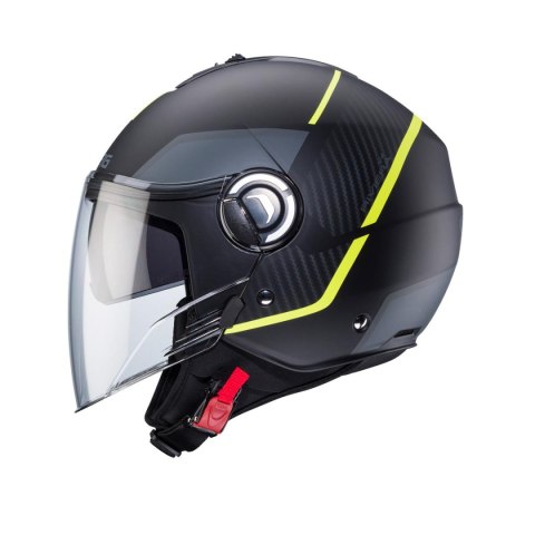 CABERG KASK OTWARTY JET Z BLENDĄ MODEL RIVIERA V4X GEO KOLOR CZARNY MAT/ŻÓŁTY FLUO/SZARY ROZMIAR XXL
