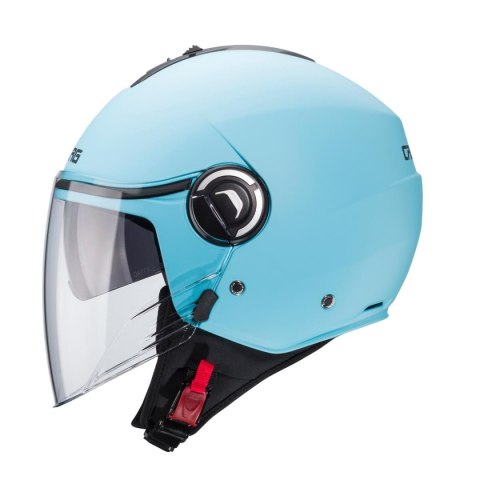 CABERG KASK OTWARTY JET Z BLENDĄ MODEL RIVIERA V4X KOLOR JASNY NIEBIESKI MAT ROZMIAR S