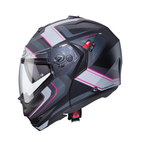 CABERG KASK SZCZĘKOWY FLIP-UP MODEL DUKE X KOLOR CZARNY MAT/SZARY/SREBRNY/FUKSJA (INTENSYWNY ODCIEŃ RÓŻOWEGO) ROZMIAR S (PINLOCK