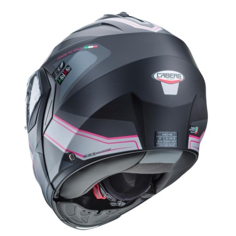 CABERG KASK SZCZĘKOWY FLIP-UP MODEL DUKE X KOLOR CZARNY MAT/SZARY/SREBRNY/FUKSJA (INTENSYWNY ODCIEŃ RÓŻOWEGO) ROZMIAR S (PINLOCK