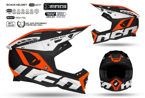 UFO KASK ECHUS CROSS KOLOR CZARNY/BIAŁY/POMARAŃCZOWY FLUO ROZMIAR XL ( ECE 22R06 ) - KOLEKCJA 2024